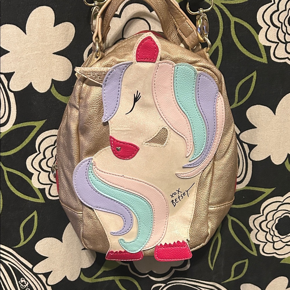BETSEY JOHNSON Pastel Unicorn Insulated Lunch Bag Missing StarTag Adj Strap